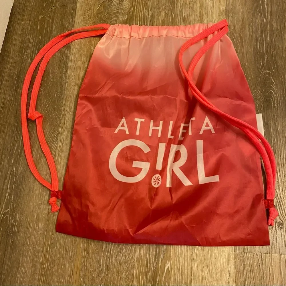 Athleta girl drawstring bag backpack sack silver hot pink set of 2 13x16